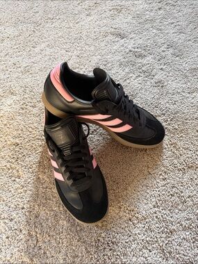 “Messi” adidas Black Sneakers with Pink Stripes